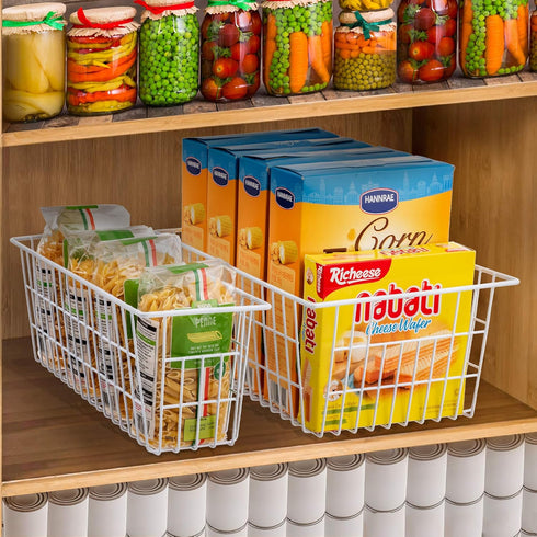 iPEGTOP Wire Storage Freezer Baskets, Set of 6 Large 15.4" White Organizer Storage Bins with Handles for Kitchen,
