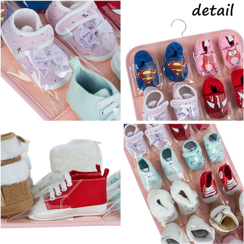 PACMAXI 12 Over The Door Shoes Organizer for Pairs of Baby Shoes Boys Girl, Hanging Baby Shoe Organizer