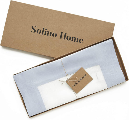60 Inches 100% 14 60 Inch Summer, Solino Home Linen Table Runner - Pure Linen Light Blue and White Table Runner x Ideal