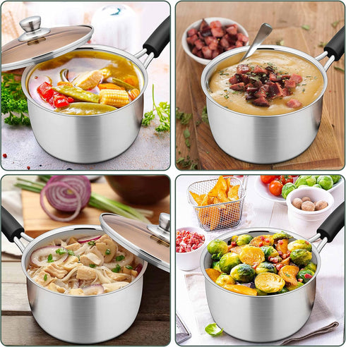 Herogo 2Qt Stainless Steel Saucepan with Lid, Rust Free & Dishwasher Safe for Gas Electric Stove Top