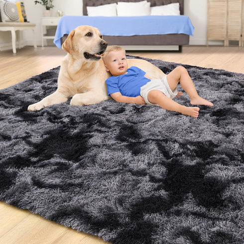 Tepook Soft Fluffy Area Rug, Modern Shaggy 3x5 Fuzzy Rug for Bedroom, Non-Slip Dark Grey Indoor Nursery Decor