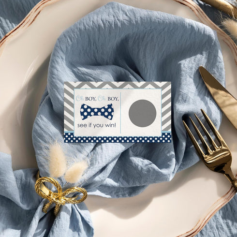 Bow-Tie Baby Shower Games for Boys - 28 Pack Scratch Off Game Cards, Little Man Theme in Blue and Grey