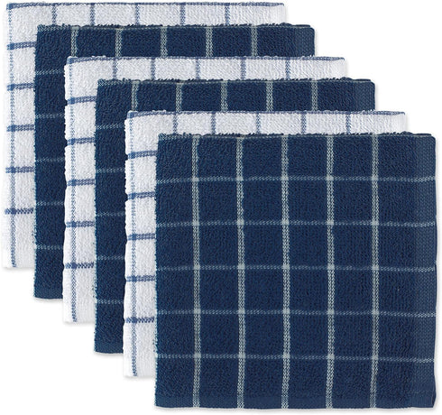 DII Nautical Blue Basic Terry Collection Windowpane Dishcloth Set, 12x12, 6 Piece