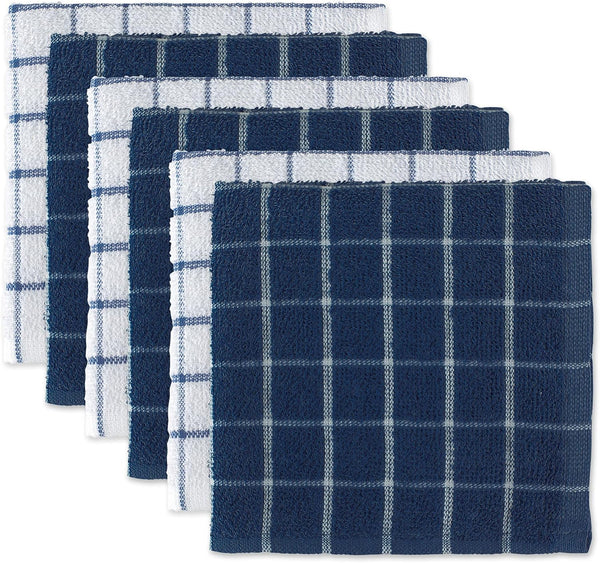 DII Nautical Blue Basic Terry Collection Windowpane Dishcloth Set, 12x12, 6 Piece
