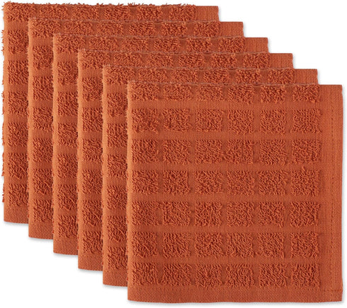 DII Basic Terry Collection Solid Windowpane Dishcloth Set, 12x12, Spice, 6 Piece