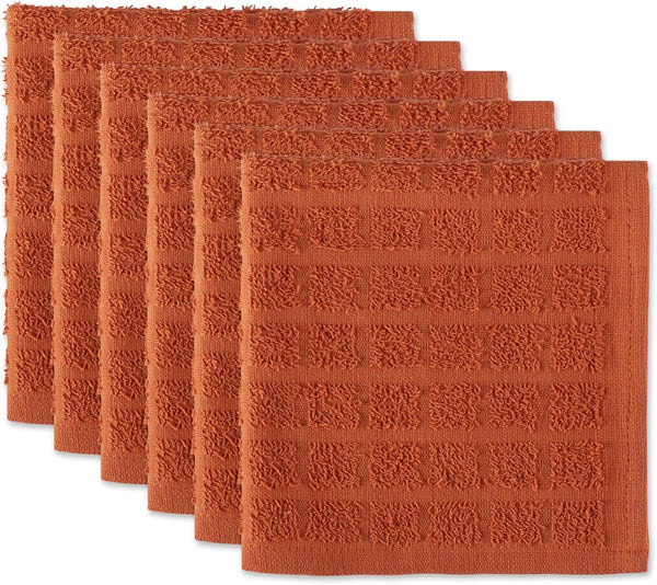 DII Basic Terry Collection Solid Windowpane Dishcloth Set, 12x12, Spice, 6 Piece