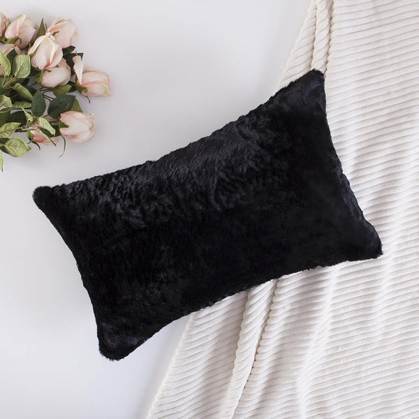 Home Brilliant Rectangle Throw Pillow Cover - Faux Fur Suede Accent Decorative Fall Decorations, 12x20 Inch, Black