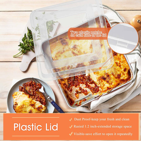 Herogo 8”x 8” Square Cake Pan Set, Stainless Steel with Lid for Brownies, Lasagna, and Cakes, 2 Pans + 2 Lids