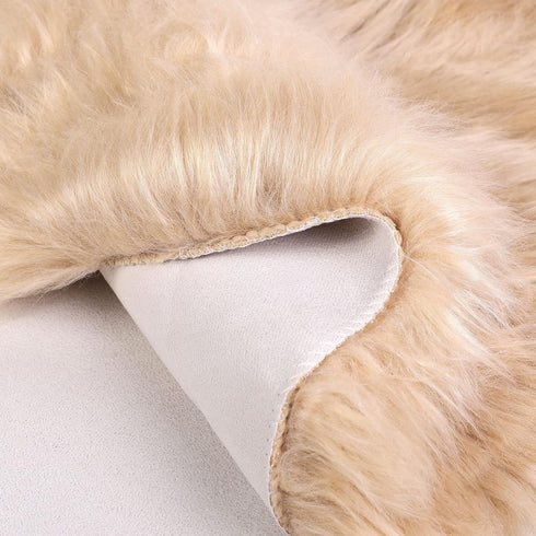 uxcell Faux Fur Round Rug, Fluffy Area Mat, 3 x 3 Feet Khaki, Fluff Rugs for Bedroom Floor Sofa Living Room