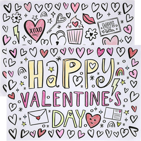 Iconikal Color-Your-Own 2-Sided Reversible Disposable Paper Place Mats, Valentine's, 14 x 10-inches, 22-Count