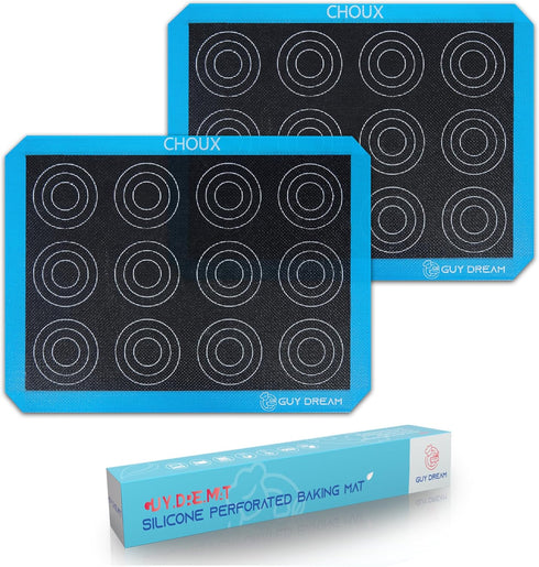 GUY DREAM Perforated Silicone Baking Mat, 11-4/5" x 15-3/4" - 2PCs Choux Mat for Baking Cookies