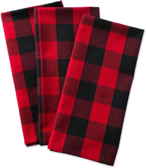 DII Buffalo Check Kitchen Collection, Classic Farmhouse Dishtowel Set, 20x30, Red & Black, 3 Piece