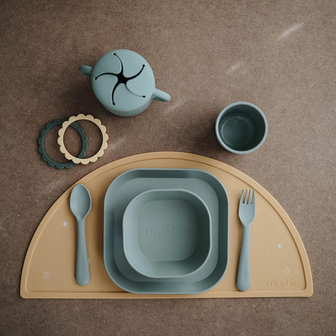mushie Square Dinnerware Bowls for Kids - Made in Denmark, Set of 2 in Sage Color
