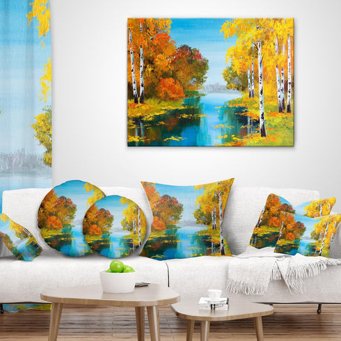 Designart Birch Forest Near The River - Landscape Printed 16 in. x 16 in