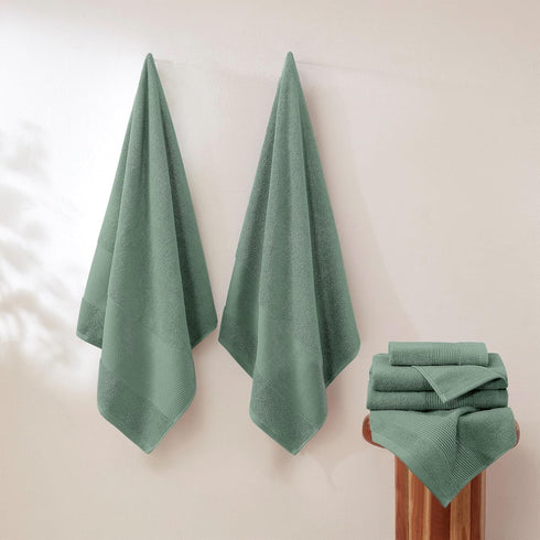 6-Piece Set 100% 500 Modern Threads Air Cloud Towel - Zero-Twist Cotton, GSM, Quick Dry & Plush, Eucalyptus