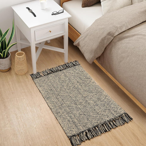 Collive Small Bathroom Rug, 2x3 Hand-Woven Low Profile Entryway Rug, Cotton Reversible Washable Decor