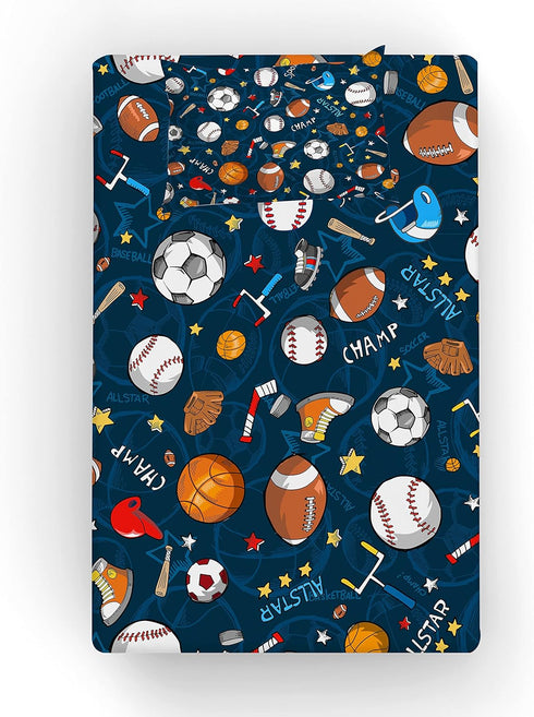3D Set Boys Sports Fitted Sheet Twin Size Soccer Basketball Baseball Football Bedding for Kids Teens Bedroom Comfy Deep