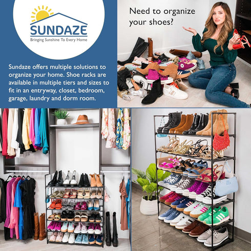 6 Closet, 30 Sundaze Shoe Rack - Tier Metal Shoe Rack for Front Door Entrance, Sturdy Tall Shoe Organizer for Bedroom