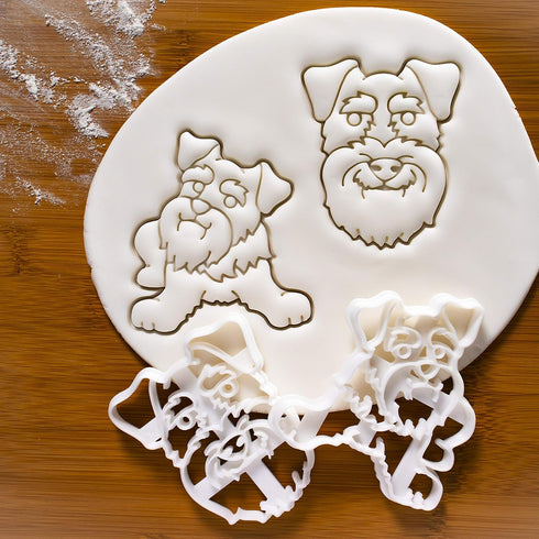 Set of 2 Mini Schnauzer Cookie Cutters (Body & Face Designs), 2 Pieces - Bakerlogy