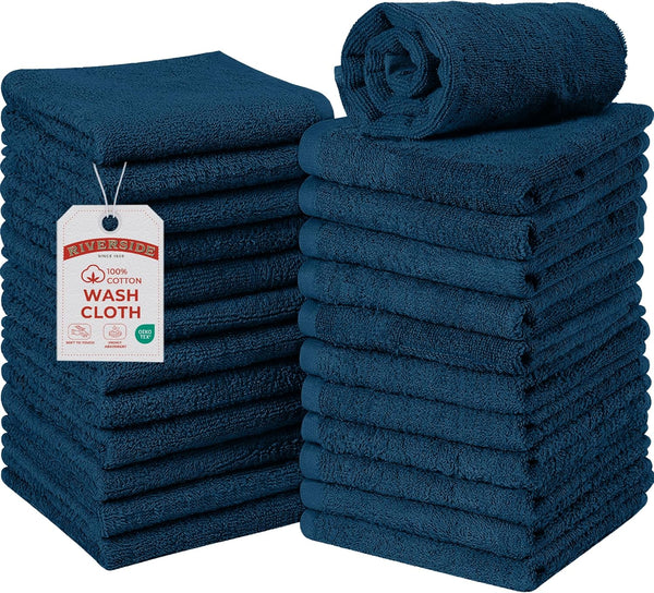 RIVERSIDE Pack of 24 Wash Cloths for Showering, 12 x 12 Inches,