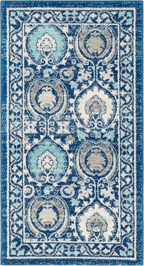 SAFAVIEH Evoke Collection 2'2" x 4' Boho Accent Rug, Blue/Ivory EVK251C - Non-Shedding for Living Room Bedroom