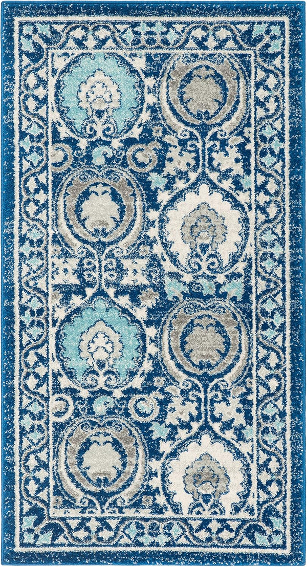 SAFAVIEH Evoke Collection 2'2" x 4' Boho Accent Rug, Blue/Ivory EVK251C - Non-Shedding for Living Room Bedroom