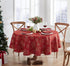 Newbridge Fancy Metallic Snowflake Christmas Tablecloth - 70 Inch Round, Red Gold, No-Iron Soil Resistant Holiday Cover