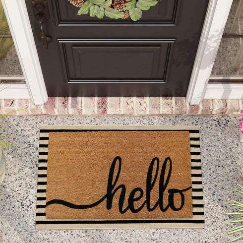 Black and Tan Outdoor Rug 24"x35", Washable Reversible Striped Door Mat, Hand-Woven Farmhouse Throw Rug