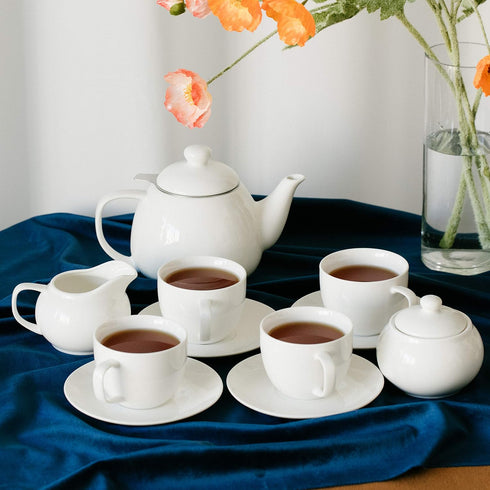 Set 4 (8oz), (32oz), Set BTaT Royal Tea - Porcelain Tea Cups Pot Creamer & Sugar