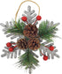 Pinecone Berry Pine Twig Christmas Ornaments, Set of 8, Glittered Snowflakes and Bells with Pine Cones and Red Berries