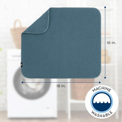 S&T INC. Highly Absorbent Microfiber Dish Drying Mat, Large 16" x 18" Kitchen Counter Pad for Dishes, Tapestry Blue