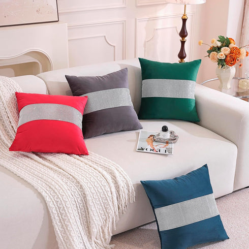 TAOSON Pack 2, Home,20x20 inch of Luxury Wine Red Matching Sequin Patchwork Velvet Throw Pillow Cover with Silver