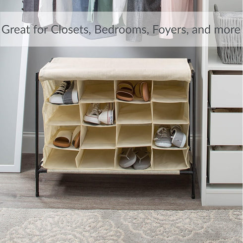 16 Closet Simplify Pair Shoe Rack with Cover | Stackable | Storage & Organization | | Bedroom | Entryway | Beige