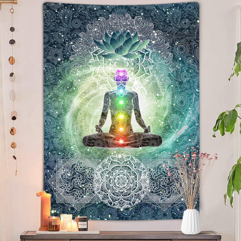 Yoga Decor Tapestry, Meditation Vertical Tapestry Wall Hanging for Bedroom, Lotus Tapestries Poster Beach Blanket (40W
