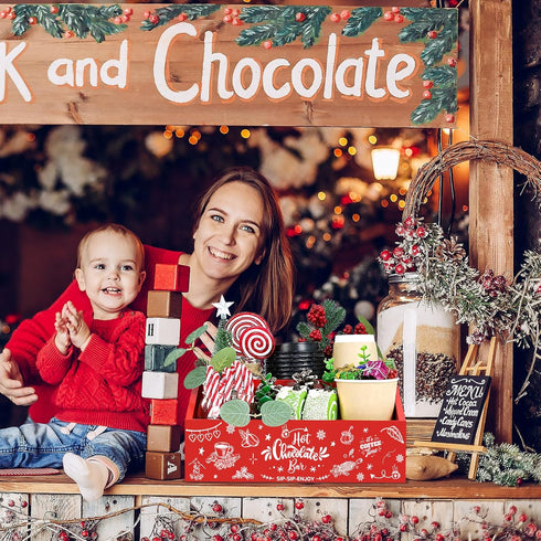 2 QIKSION Pcs Hot Cocoa Bar Station Supplies, Wood Hot Chocolate Bar Organizer Accessories, Chocolate Bar Containers
