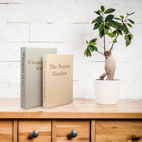 Wondr Products Set 2 Decorative Linen Storage Books of Aesthetic Faux Book Keepsake Box with Hidden Magnetic Closure
