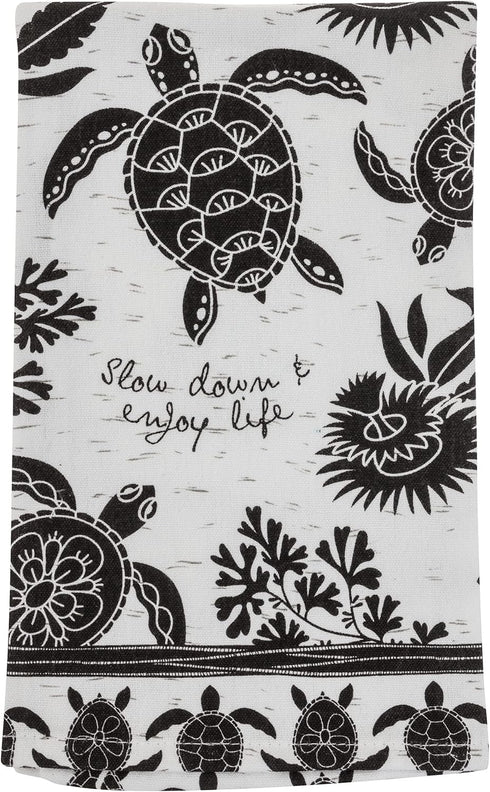 Karma Gifts Black and White Boho Tea Towel, Cotton, Sea Turtle