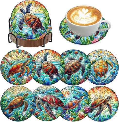 8 Pieces Diamond Art Painting Coasters Kit, Sea Turtle Diamond Art Coaster,