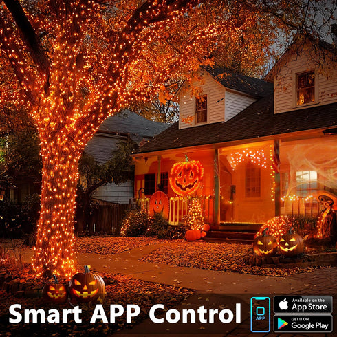 300 98FT Dimmable Brizled Smart Halloween Lights, LED Orange & Purple Color Changing String Lights APP & Voice Control