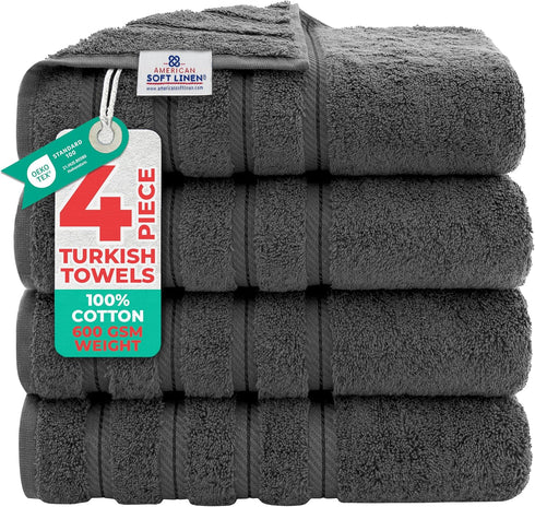 American Soft Linen Luxury 4 Piece Bath Towel Set, 600 GSM 100%
