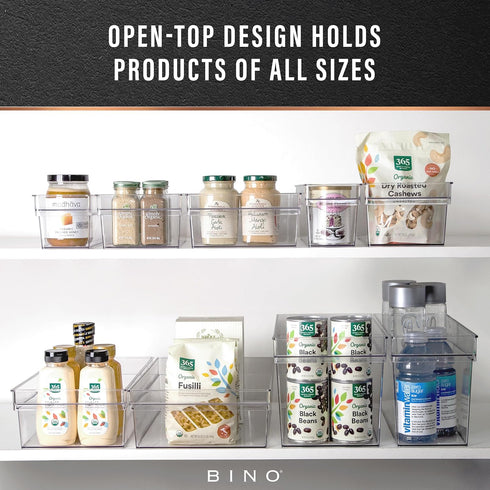 BINO Plastic Storage Bins, Medium - Shallow | THE HANDLER COLLECTION | Multipurpose Organizer for Kitchen Pantry, Clear