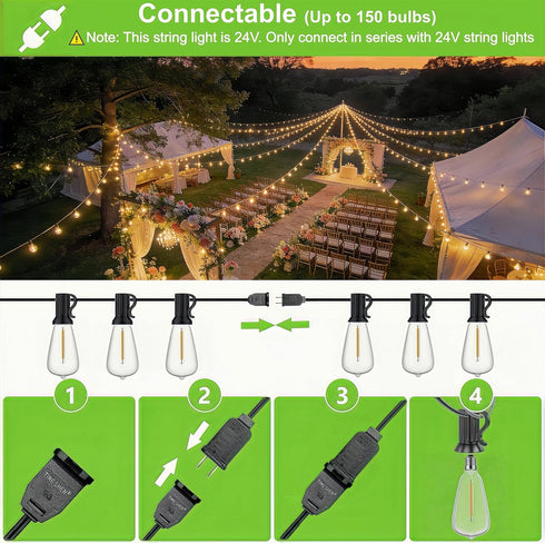 50FT 2500K 25+1 Bulbs, Dimmable Outdoor String Lights with Remote, Garden Patio Decor with Warm White, LED Edison