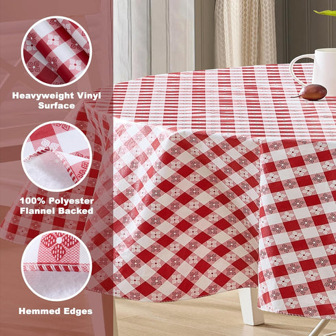 Newbridge 60 x 84 Inch Oval Vinyl Tablecloth - Bistro Tavern Check, Indoor Outdoor Cover for Picnic, Barbecue