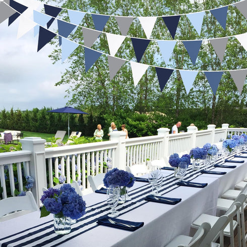 32Ft Deep Blue Royal Triangle Flag Pennant Bunting Fabric Garland for Nautical Pirate, Wedding, Birthday, Baby Shower