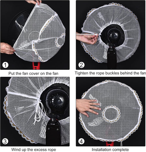 MECCANIXITY Electric Fan Dust Cover, 16 Inch Lace Decor Washable Dustproof Guard Mesh Net, Pack of 3