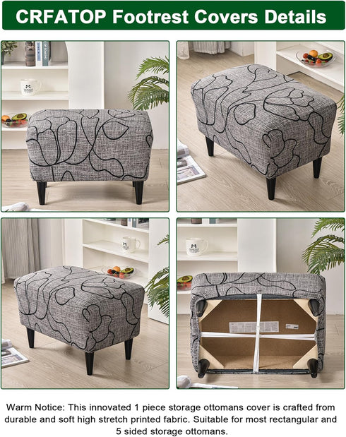 Bottom,51 CRFATOP Ottoman Chair Cover Large Ottoman Chair Slipcovers Solid Rectangle Storage Stool Cover Stretch