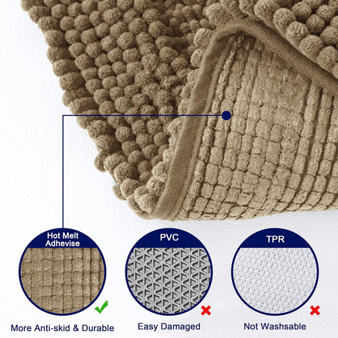 SUBRTEX Bathroom Rugs Chenille Bath Rug - Soft Non Slip Striped Plush Bath Mat for Bathroom (Sand, 16"x24")