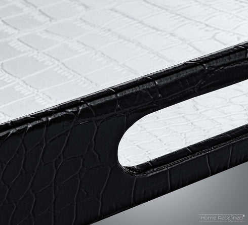 17.5"x12" Home Redefined Silver & Black Glossy Crocodile Faux Leather Serving Tray Beautiful Modern Elegant Decorative