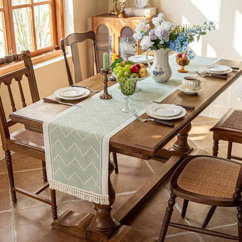 138 Inches,Waterproof Table Runners Boho Table Runner with Tassel Fringe,Table Runner for Party Coffee Table