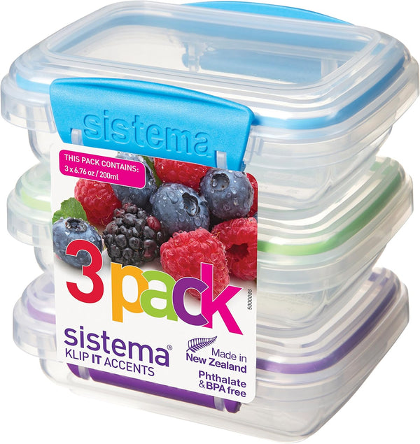 Sistema KLIP IT Accents Collection Food Storage Containers, 6.7 oz./0.2 L, 3 Count, Color May Vary